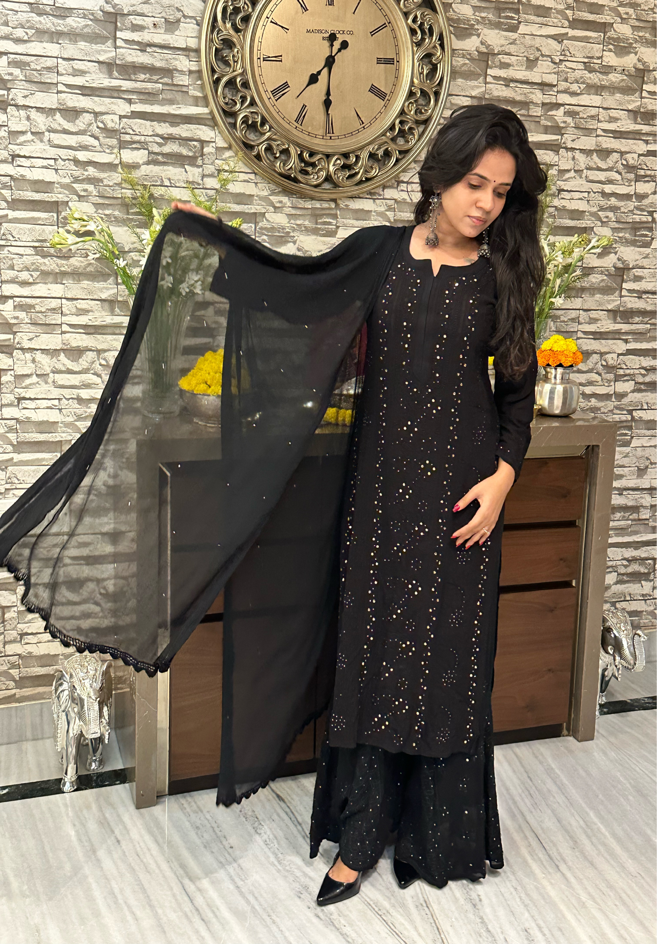 black-tara-viscose-chikankari-kurta-set